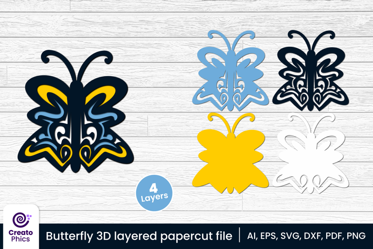Decorative butterfly 3D layered papercut file | lasercut SVG