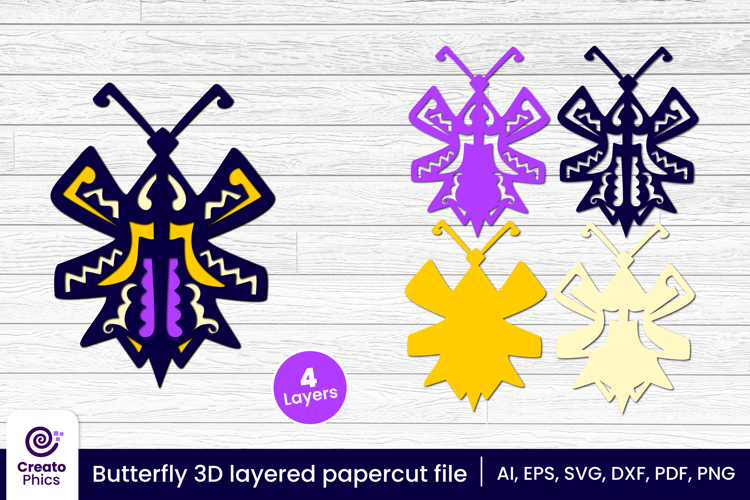Decorative butterfly 3D layered papercut file | lasercut SVG