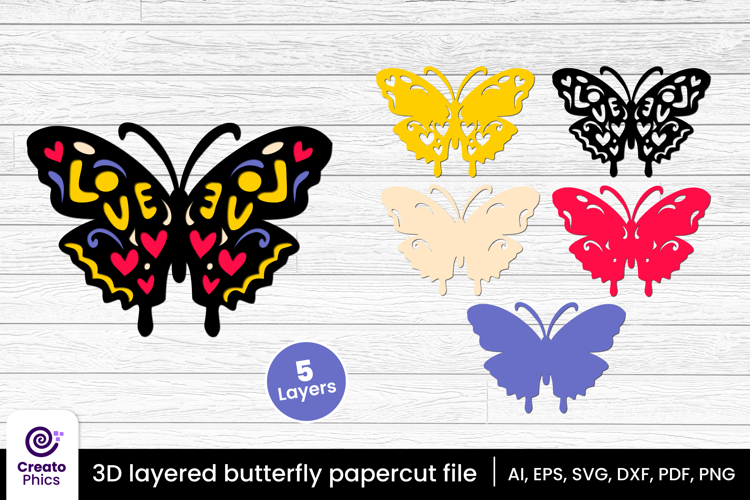 3D layered decorative butterfly papercut file | lasercut SVG