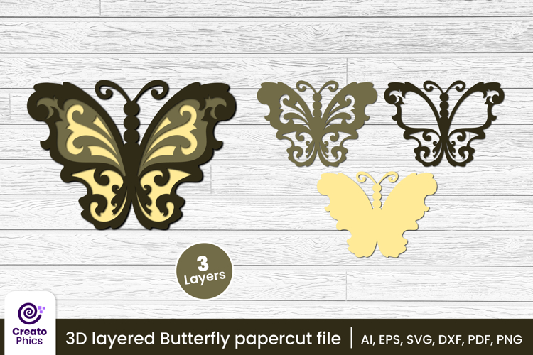 3D layered decorative butterfly papercut file | lasercut SVG
