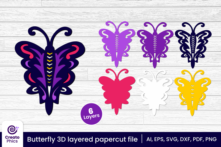 Decorative butterfly 3D layered papercut file | lasercut SVG