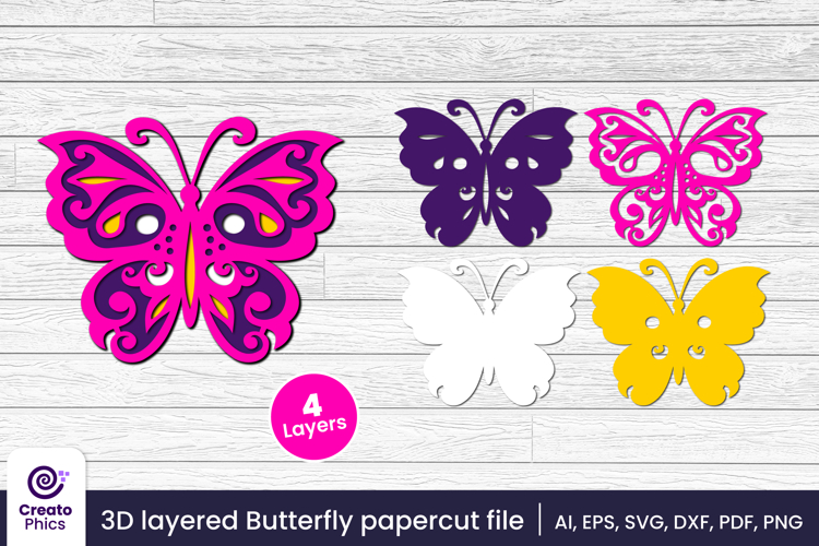 3D layered decorative butterfly papercut file | lasercut SVG
