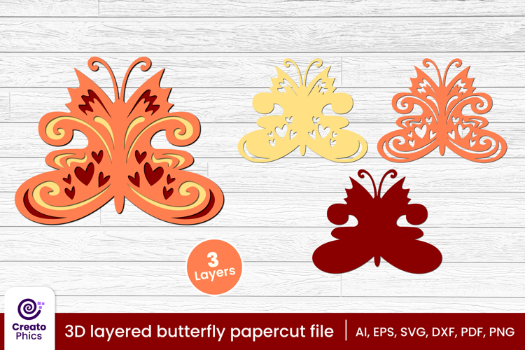 3D layered decorative butterfly papercut file | lasercut SVG