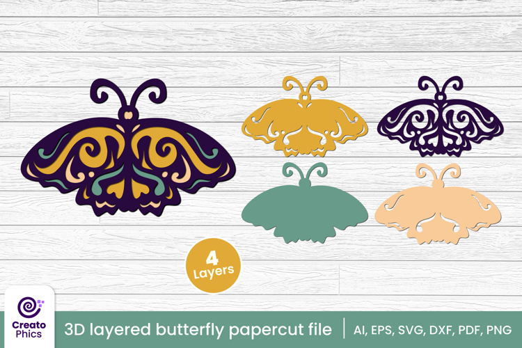 3D layered decorative butterfly papercut file | lasercut SVG