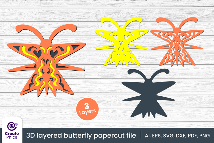 3D layered decorative butterfly papercut file | lasercut SVG