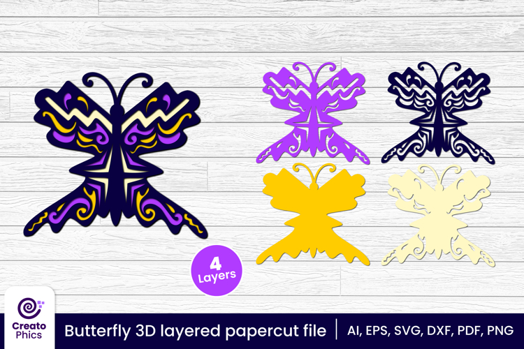 Decorative butterfly 3D layered papercut file | lasercut SVG