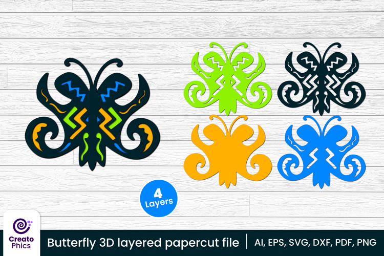 Decorative butterfly 3D layered papercut file | lasercut SVG