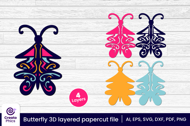 Decorative butterfly 3D layered papercut file | lasercut SVG