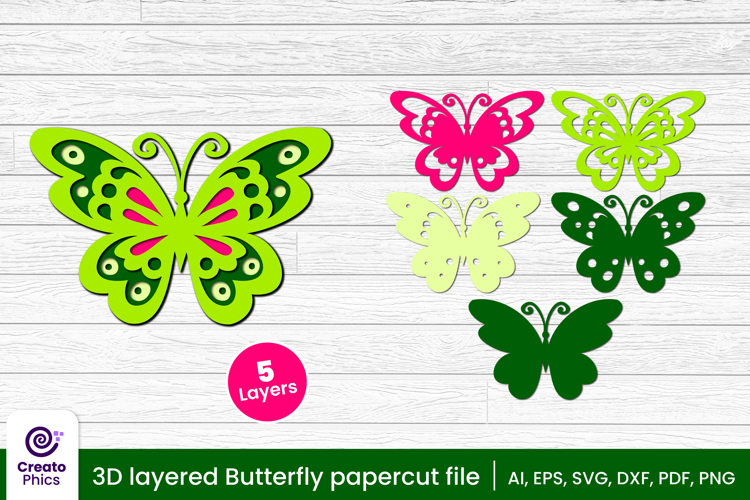 3D layered decorative butterfly papercut file | lasercut SVG
