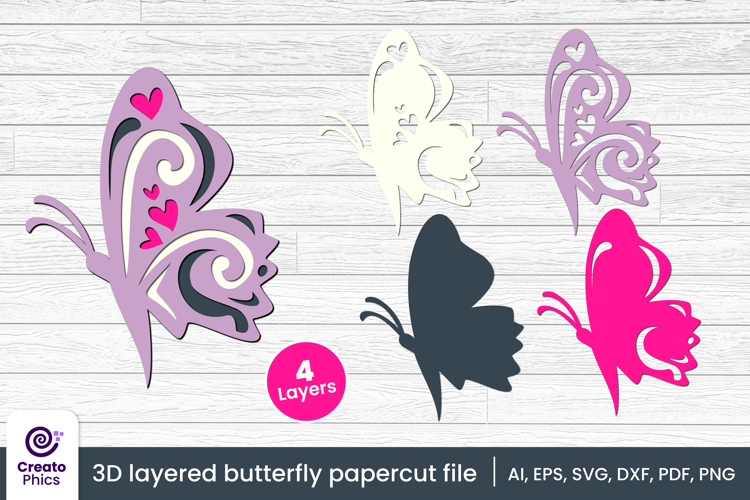3D layered decorative butterfly papercut file | lasercut SVG