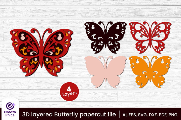 3D layered decorative butterfly papercut file | lasercut SVG