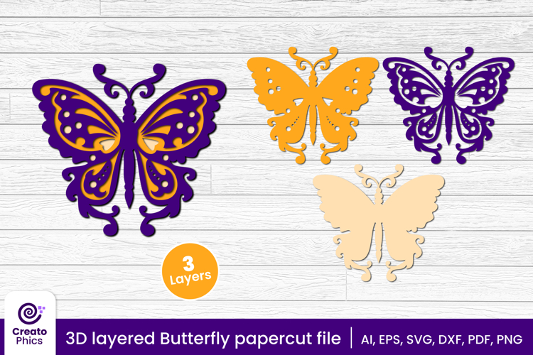 3D layered decorative butterfly papercut file | lasercut SVG