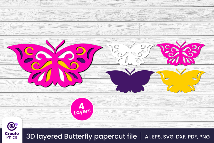 3D layered decorative butterfly papercut file | lasercut SVG