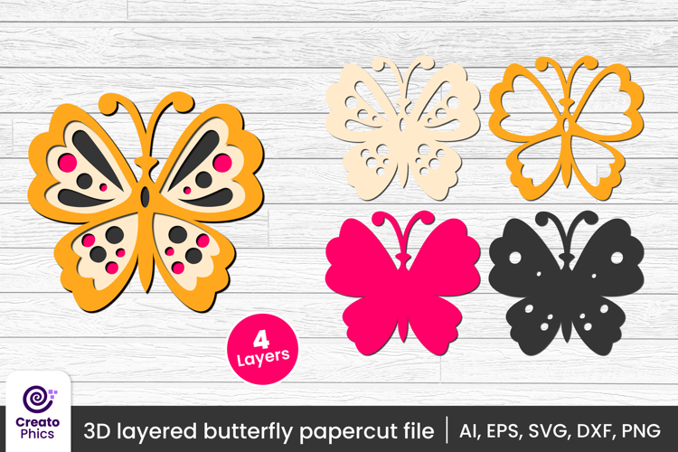 3D layered butterfly papercut file | laser cutting SVG