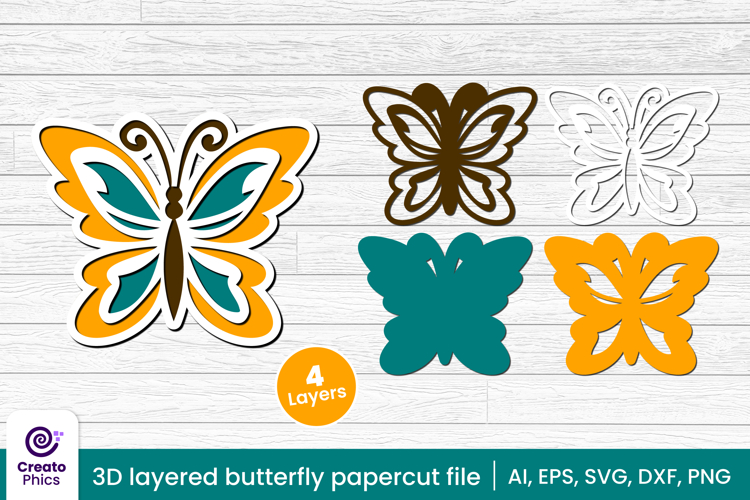 3D layered butterfly papercut file | laser cutting SVG