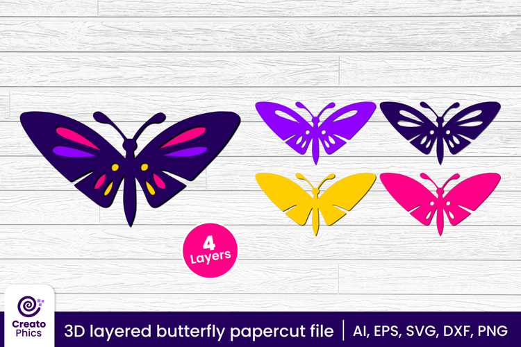 3D layered butterfly papercut file | laser cutting SVG