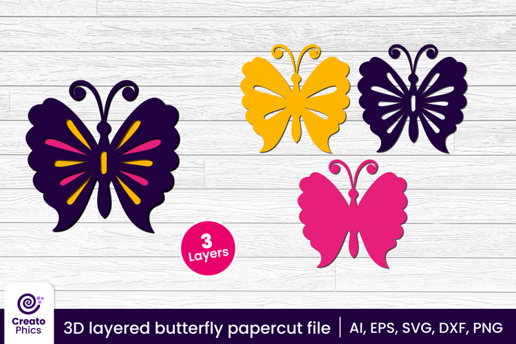 3D layered butterfly papercut file | laser cutting SVG