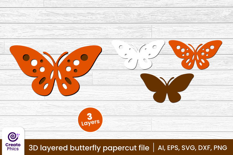 3D layered butterfly papercut file | laser cutting SVG