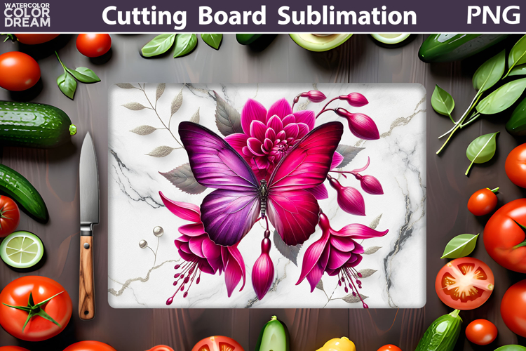 Butterfly Flowers Cutting Board | Butterfly Sublimation