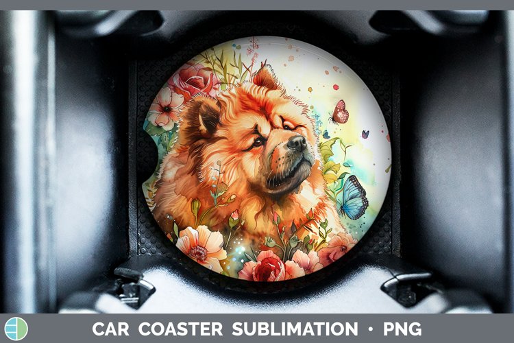 Butterfly Dog Chow Chow Car Coaster Sublimation Coaster Desi