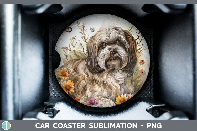 Butterfly Dog Lhasa Apso Car Coaster Sublimation Coaster Des