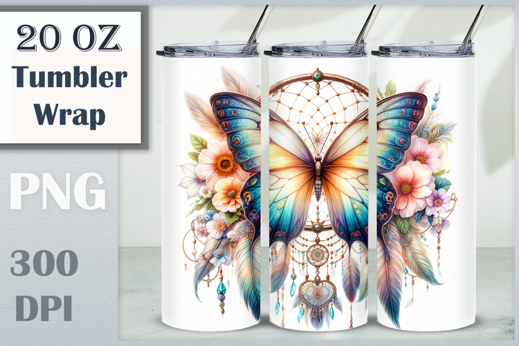 Boho Butterfly Dreamcatcher Tumbler Wrap | Sublimation 20 oz