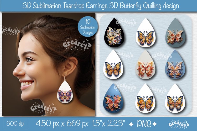 3D Earrings Sublimation Bundle 3D butterfly Teardrop earring