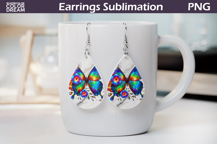 Radiant Rainbow Butterfly Earrings | Teardrop Sublimation PN
