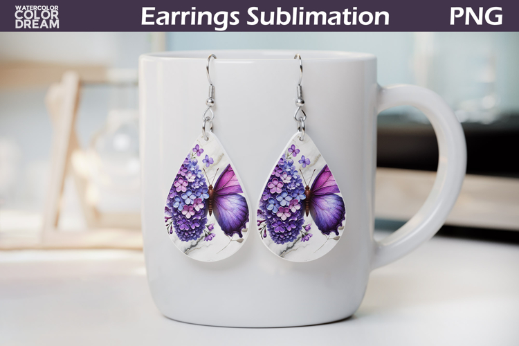 Purple Butterfly Earrings | Lilac Floral Teardrop Earrings example image 1