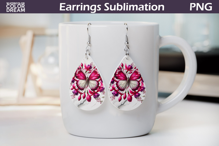 Pink Butterfly Floral Earrings | Butterfly Teardrop earrings