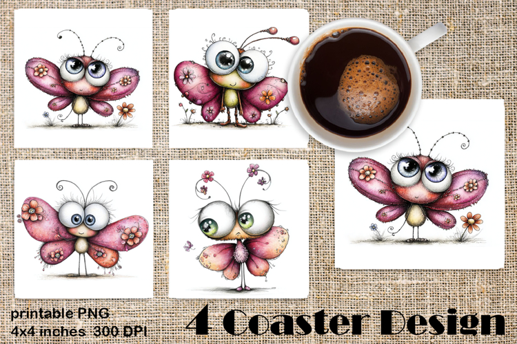 Butterfly square coaster sublimation | Butterfly coaster PNG
