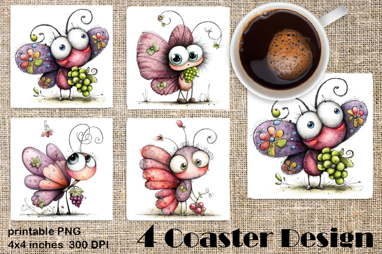 Butterfly square coaster sublimation | Butterfly coaster PNG