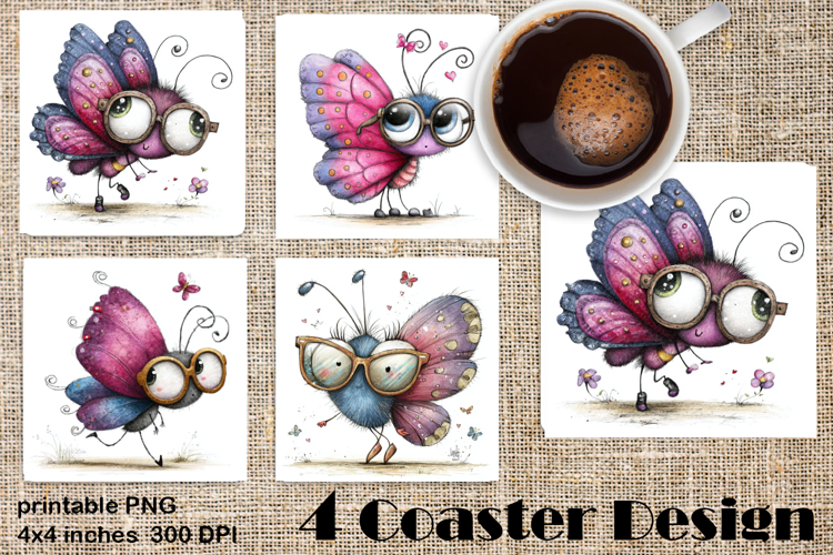 Butterfly square coaster sublimation | Butterfly coaster PNG