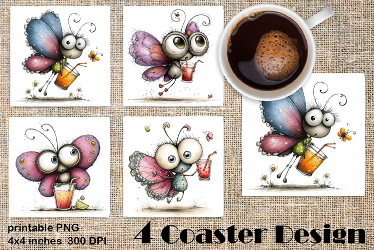 Butterfly square coaster sublimation | Butterfly coaster PNG