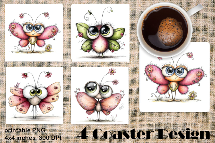 Butterfly square coaster sublimation | Butterfly coaster PNG