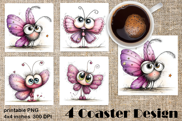 Butterfly square coaster sublimation | Butterfly coaster PNG