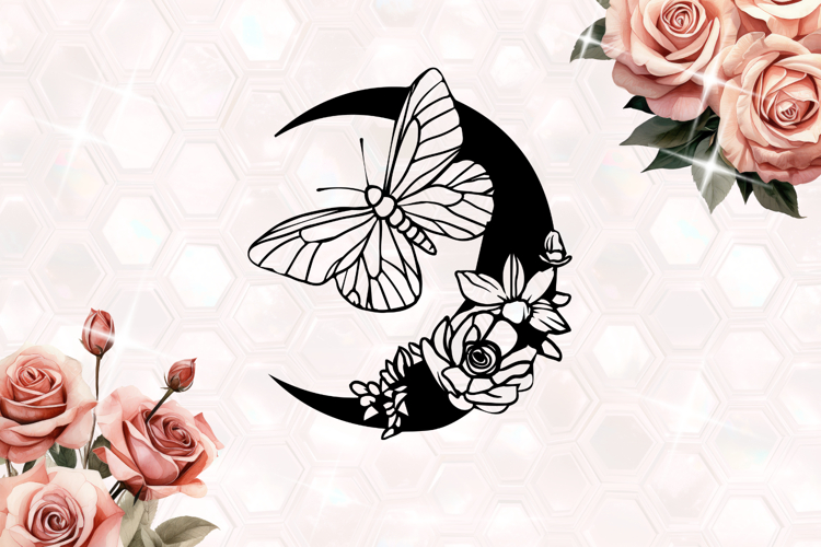 Butterfly floral Moon peony SVG