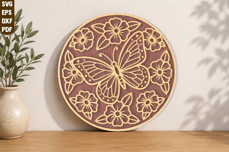 Butterfly Floral Round SVG