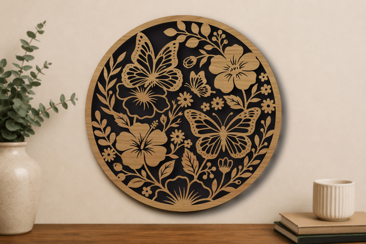 Butterfly Floral Round Laser Cut SVG
