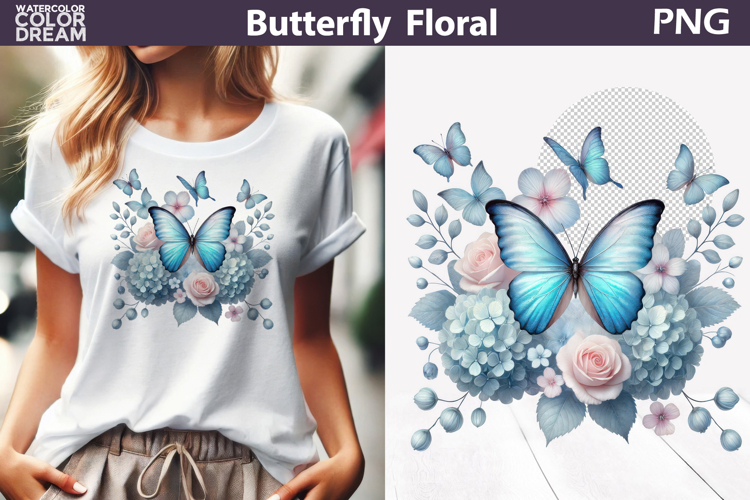 Pastel Pink Blue Butterfly Floral Clipart | Botanical Butter