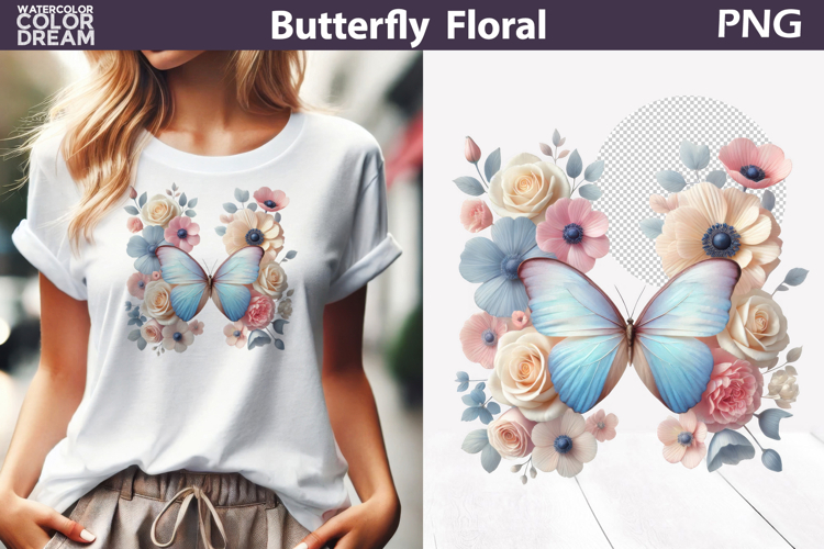 Pastel Pink Blue Butterfly Floral Clipart | Botanical Butter