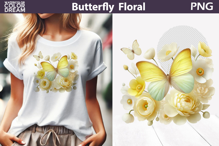 Yellow Butterfly Floral Clipart | Botanical Butterfly Sublim