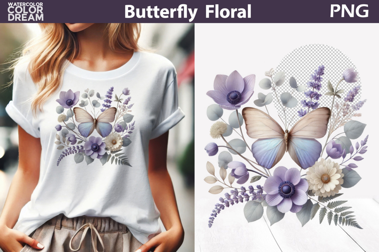 Purple Butterfly Floral Clipart | Botanical Butterfly