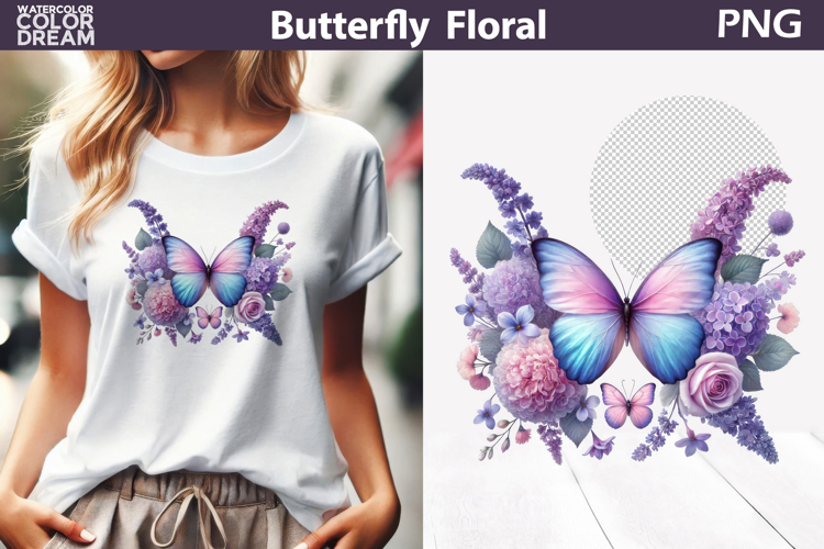 Purple Pink Blue Butterfly Floral Clipart | Botanical Butter
