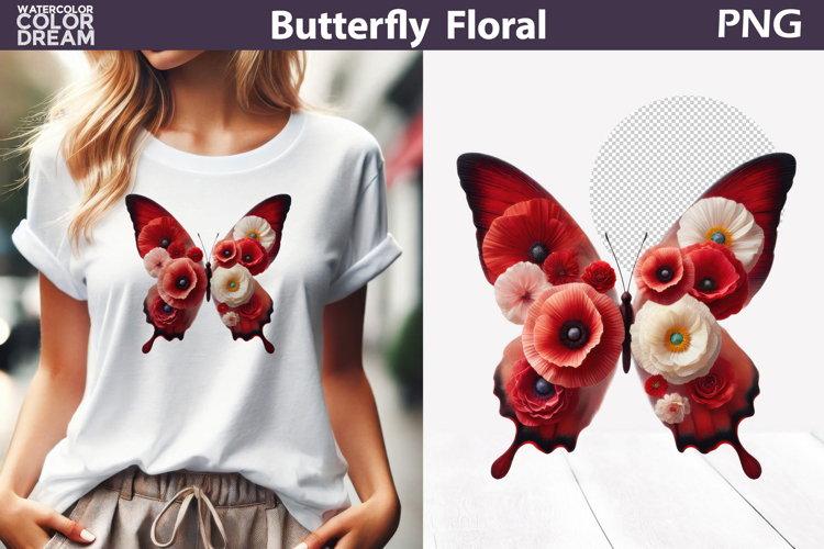 Red Butterfly Floral Clipart | Botanical Butterfly