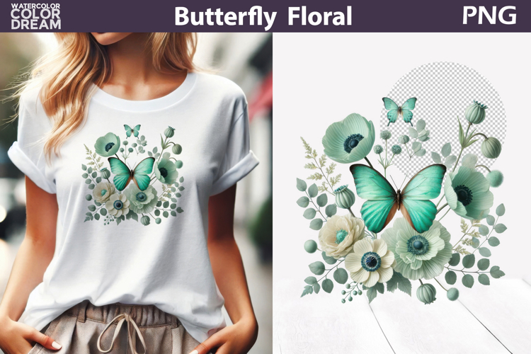 Pink Mint Butterfly Floral Clipart | Botanical Butterfly