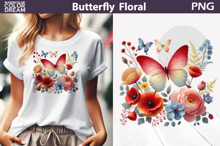 Red Butterfly Floral Clipart | Botanical Butterfly