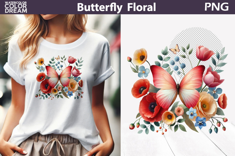 Red Butterfly Floral Clipart | Botanical Butterfly