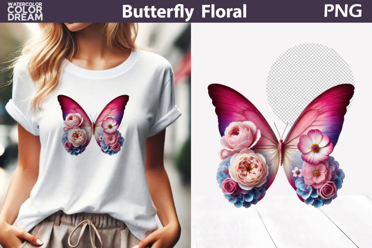 Vibrant Pink Butterfly Floral Clipart | Botanical Butterfly