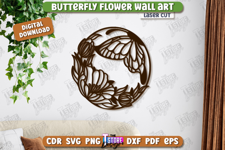 Butterfly Wall Décor Laser Cut| Natural and Floral |Wall Art